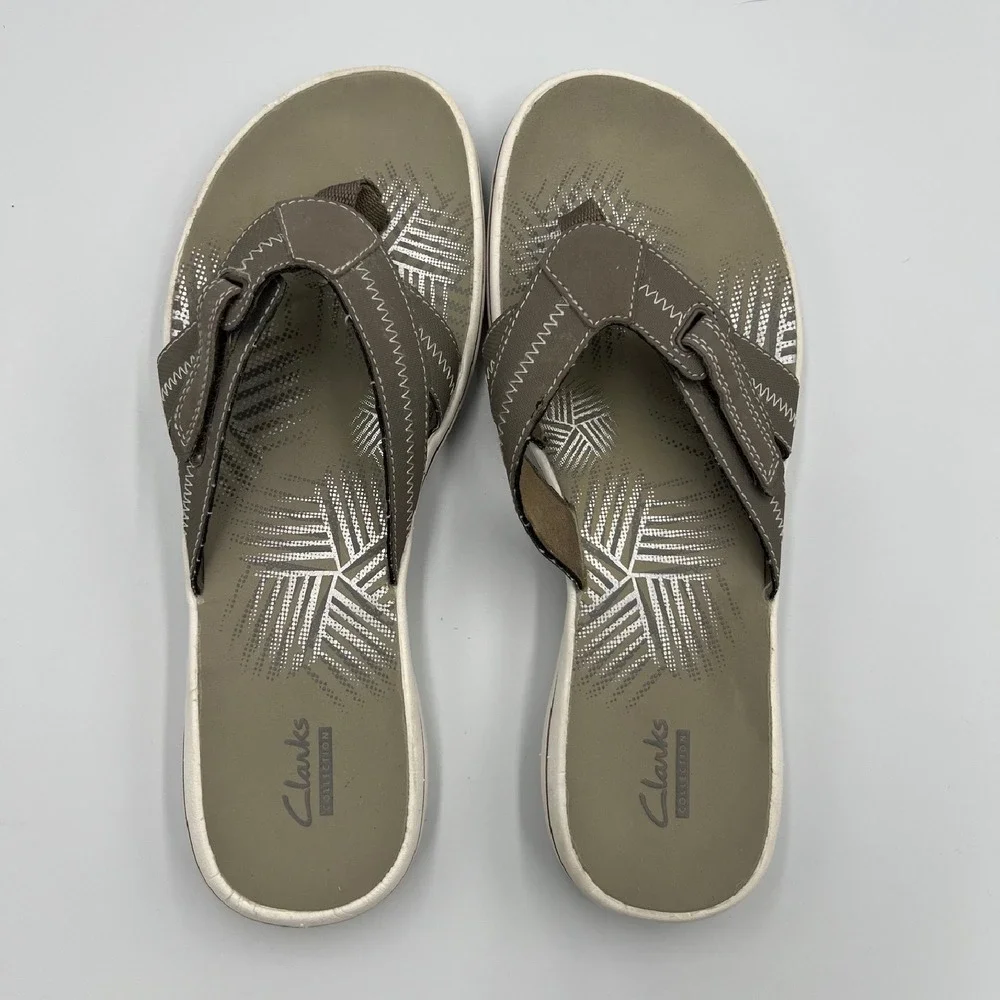 Women's Clarks Breeze Sea Flip Flops Taupe Size‎ 9 adjustable comfort sandals